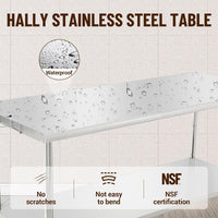 Garvee Stainless Steel Food Prep Table 72x30 Inch, Heavy Duty Metal Kitchen Work Table with Removable Trash Rack, Utility Table with Adjustable Under Shelf for Commercial Kitchen Restaurant