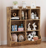 Garvee 7-Cubby Wood Toy Storage Organizer Kids Bookshelf, Retro Brown - Retro color