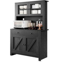 Garvee 41" Kitchen Pantry Cabinet Large Storage Hutch, Wood Buffet Cupboard with 3 Adjustable Shelves & 2 Drawers, Modern Farmhouse China Display Cabinet, Black