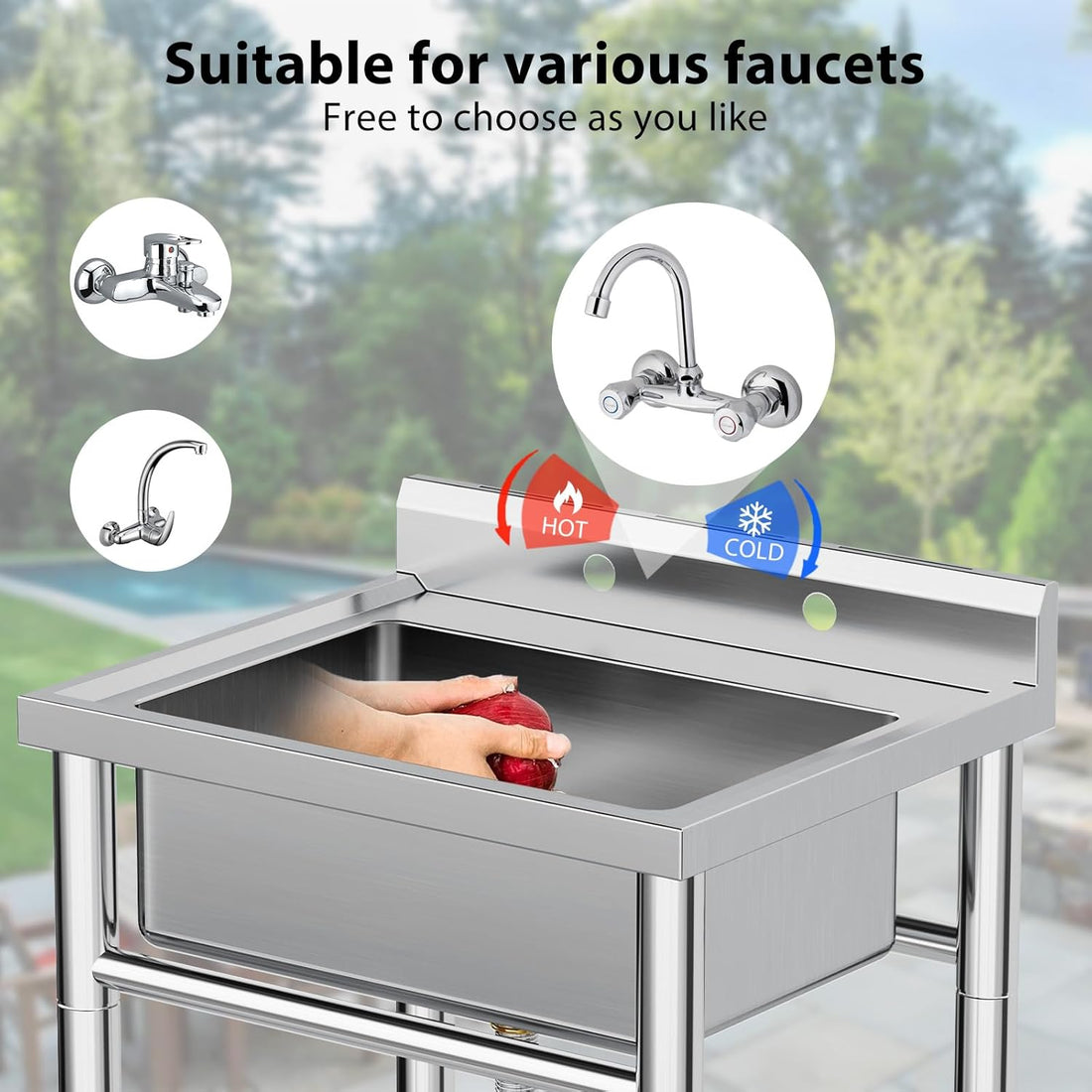 Garvee Utility Sink,24"D x 28"W x 40"H Independent Sink Without Faucet,Adjustable Support Feet,Stainless Steel Sink with Hot & Cold Hoses,Stainless Steel Sink Suitable For Kitchen And Restaurant Use
