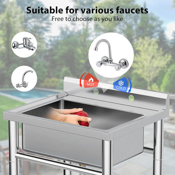 Garvee Utility Sink,24"D x 28"W x 40"H Independent Sink Without Faucet,Adjustable Support Feet,Stainless Steel Sink with Hot & Cold Hoses,Stainless Steel Sink Suitable For Kitchen And Restaurant Use