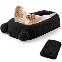 Garvee Human Dog Bed, 71 in x45 in x12 in Large Dog Bed with Blanket, Storage Pockets, Portable Handle, Removable Cover, Human Size Pet Bed for Adult, Black