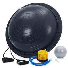 Garvee 23 in Half Balance Ball with Non-Slip Base, Resistance Bands, Pump, Bonus Ball for Home Gym Workouts Black - Black