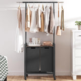 Garvee Laundry Sorter 2 Section Laundry Basket Organizer With Hanging Bar Laundry Hamper Organization With Storage Shelf With Heavy Duty Rolling Lockable Wheels, Black - Black