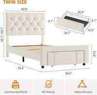 Garvee Spacious Storage Drawers Upholstered Platform Bed Frame - Twin Size - Sturdy-color -> Sturdy Wooden Slats - Sturdy Mattress Foundation - Easy Assembly - No Box Spring Needed - Offwhite -> Light Beige - TWIN Offwhite -> Light Beige