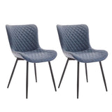 Garvee Upholstered Dining Chairs Set of 2, Mid Century Modern Armless Kitchen Chair with Faux Leather & Back & Metal Legs, for Dining Room, Bedroom, Reception Waiting Room - Blue-diamond