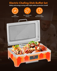 Garvee Electric Chafing Dish 9QT Full Size Touch Screen Buffet Warmer with Glass Lid Silver for Catering Parties Weddings