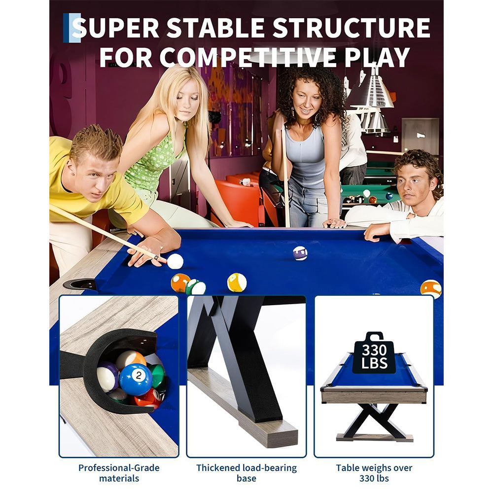 Garvee 7.4 ft Pool Table Heavy Duty X-Shape Metal Legs Complete Set for Home Game Room Blue Cloth