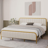 Garvee Full Size Bed Frame, Gold Metal Frame with Headboard and Footboard, Under Bed Storage Space and, Heavy Duty, Noise Free Design, No Box Spring Needed, Beige - Beige