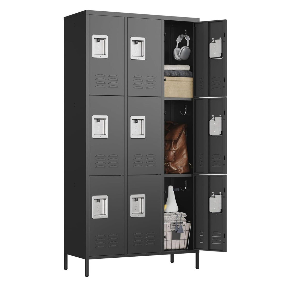 Garvee 9-Door Metal Storage Locker Cabinet with Locks and Hooks, Doors and Shelves, 72" Tall Steel Storage Cabinet for Office, Gym, Garage, Home, Space Saving Design