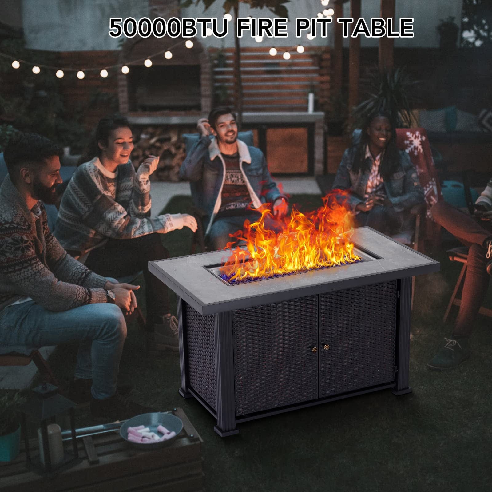 44 Inch Propane Fire Pit Table 50000BTU Rectangle Table