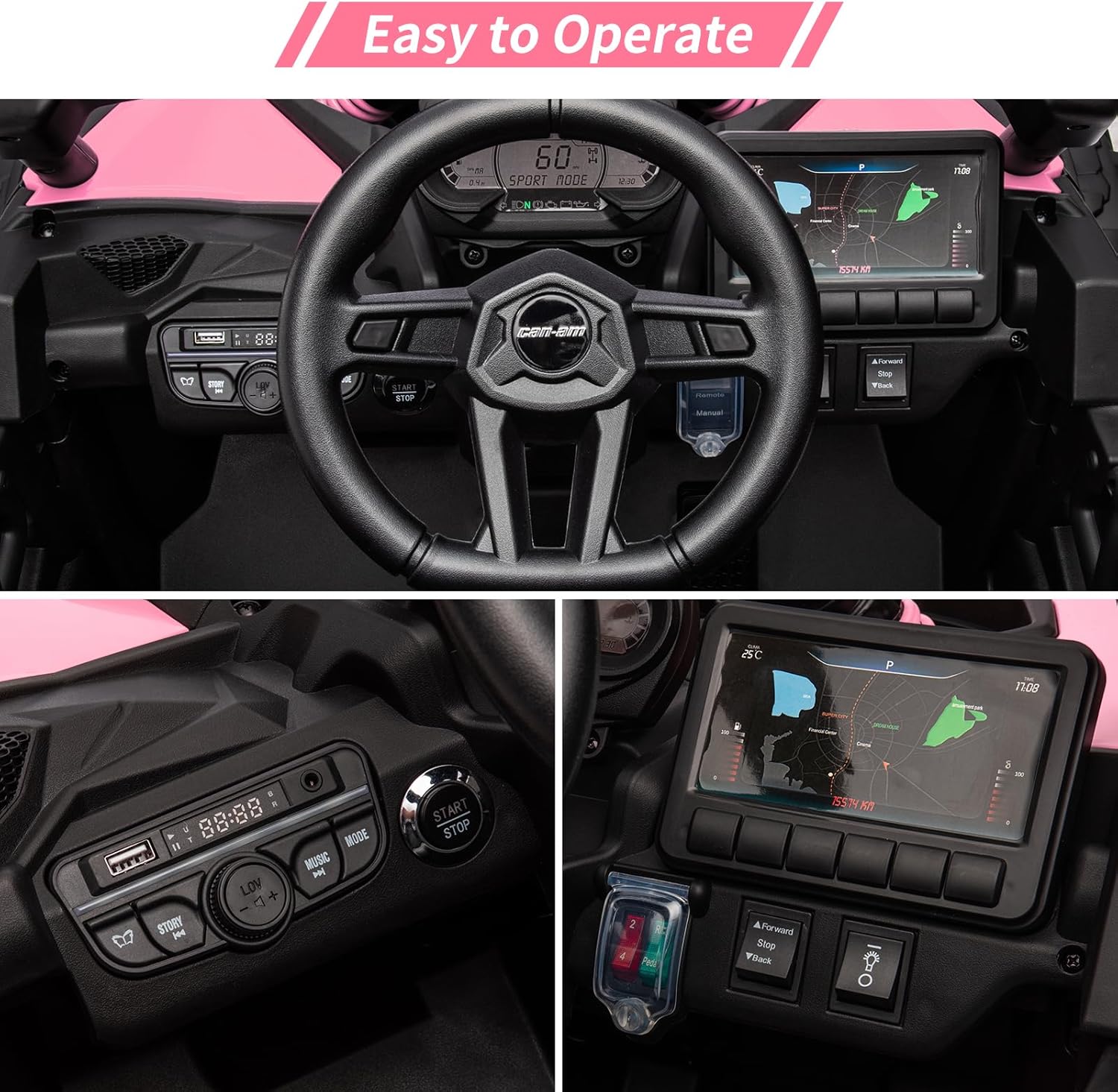 Garvee Ride - P Series: 12V Can-Am Ride-On UTV: Remote Control, Large Seat, Music, LED Lights, Spring Suspension, for Boys & Girls - Pink