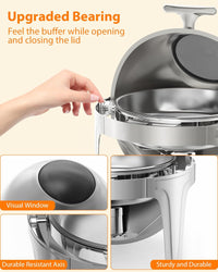 Garvee 6.3 Quart Round Roll Top Chafing Dish Buffet Set Stainless Steel Food Warmer with Glass Window for Party Wedding Banquet Silver
