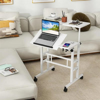 Garvee Portable Standing Desk Adjustable Height 26.4"-61", Mobile Computer Desk with Wheels, Tiltable Top & CPU Stand, Rolling Laptop Table Cart for Home Office, White