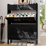 Garvee 2-Door Flip Front Shoe Cabinet with Adjustable Shelves for Entryway Hallway Living Room, 31.4"W x 43.4"H, Black - Black