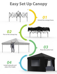 10ft x10ft Pop Up Canopy Tent with 4Pcs Sidewalls, Portable Instant Commercial Canopy with 4 Stakes, 4 Ropes, 4 Sandbags for Farmers' Market, Patio, Outdoor, Camping