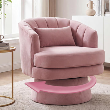 Garvee 360° Swivel Barrel Accent Chair with Lumbar Pillow, Soft Upholstered Single Armchair, Round Base for Living Room/Bedroom/Vanity - With lumbar pillow | velvet | pink