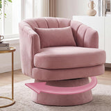 Garvee 360° Swivel Barrel Accent Chair with Lumbar Pillow, Soft Upholstered Single Armchair, Round Base for Living Room/Bedroom/Vanity - With lumbar pillow | velvet | pink - Pink