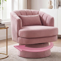 Garvee 360° Swivel Barrel Accent Chair with Lumbar Pillow, Soft Upholstered Single Armchair, Round Base for Living Room/Bedroom/Vanity - With lumbar pillow | velvet | pink