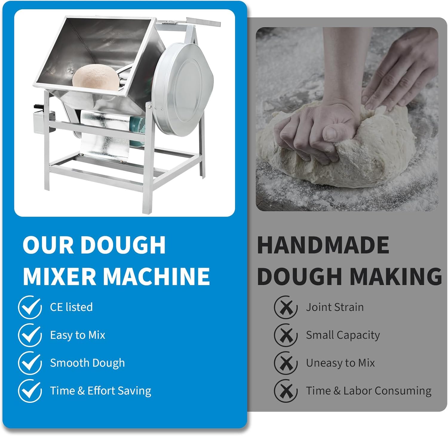 GARVEE 50 QT Commercial Dough Mixer, Professional Pizza Dough Mixer, 110V 2200W Electric Stand Mixer Dough Kneading Machine with 90 Degree Tilt for Bakeries Pizzerias, Silver