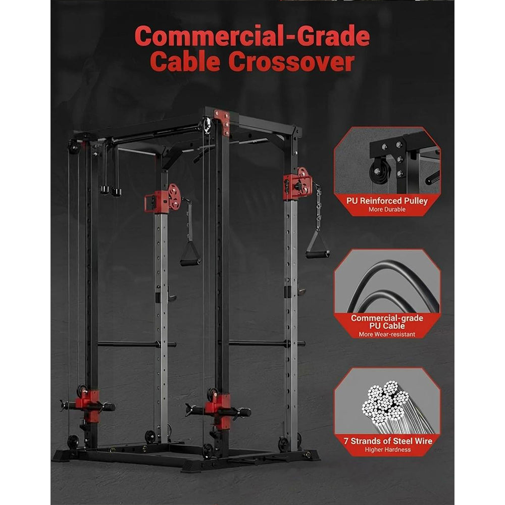 Garvee Power Cage Multi-Functional Power Racks with Dual Pulley Systems for Home Gym 1200 LBS Steel Frame Fitness Squat Rack Black