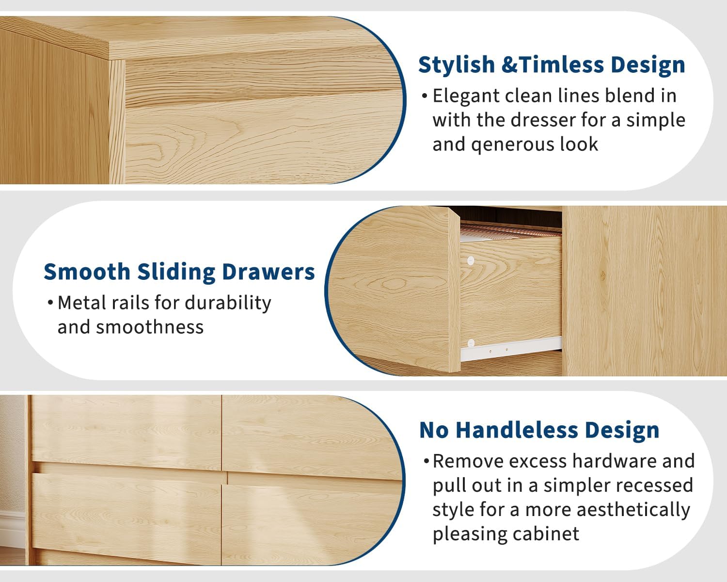 Garvee 6 Drawers Dresser for Bedroom, 47" Wide Wood Dressers & Chests of Drawers with Handle-less Design Design, Wooden Storage Organizer Cabinet for Living Room/ Home/Farmhouse(Natural Oak)