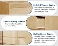Garvee 6 Drawers Dresser for Bedroom, 47" Wide Wood Dressers & Chests of Drawers with Handle-less Design Design, Wooden Storage Organizer Cabinet for Living Room/ Home/Farmhouse(Natural Oak)