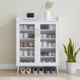 Garvee Shoe Cabinet with Glass Doors, 5-Tier Organizer, MDF Material, Adjustable Shelves, Large Capacity, White, Hallway/Living Room