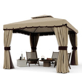 Garvee 10'x10' Outdoor Gazebo with Netting and Curtains for Patio Backyard Lawn Khaki - Khaki