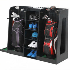 Garvee Golf Bag Organizer And Storage Rack, 2 Bag Capacity, Wooden Golf Club Rack For Garage, Basement, Practice Room, Home, Black - Black