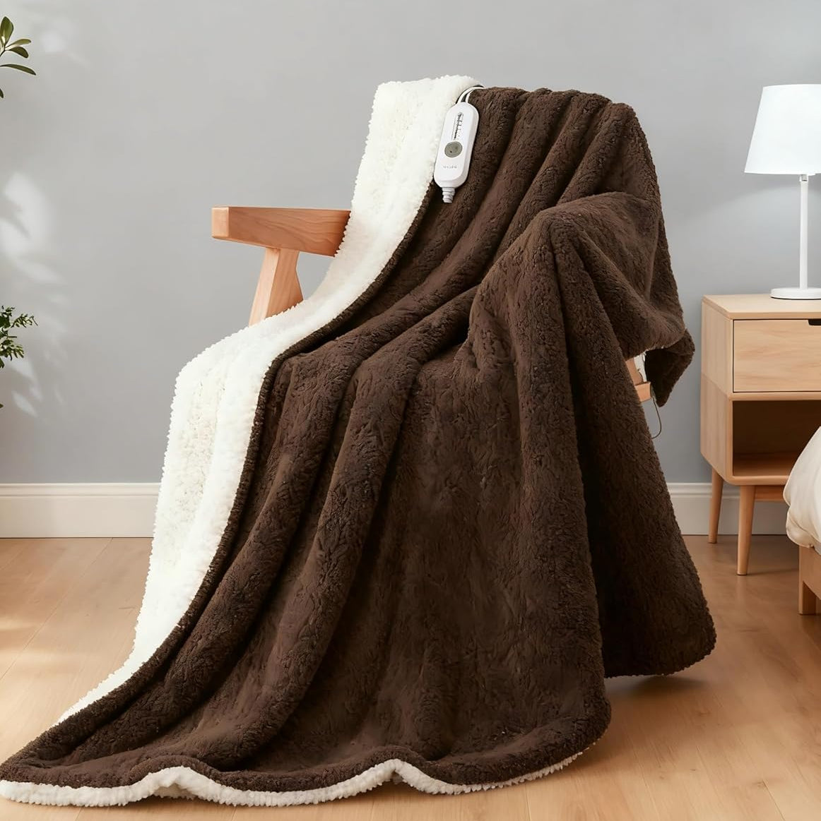 Garvee Electric Blanket Heated Throw, Heated Blanket Soft Double Sherpa Super Cozy with 4 Heating Levels & 4 Hours Auto Off, Overheat Protection, Machine Washable, ETL Certification, Brown 50"x60"