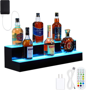 Garvee LED Bar Shelf,Wall Mounted Acrylic Liquor Bottle Rack with Remote & App Control,Multicolor Lighting, 4 Modes,for Restaurants, Nightclubs, Home Bars,2 Tier,16inch