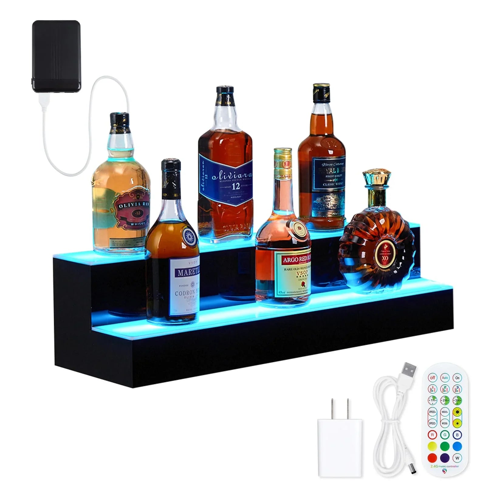 Garvee LED Lighted Liquor Bottle Display, 2 Tier 30 Inch Wall Mounted Acrylic Liquor Shelf with Wine Holder Slots, 4 Modes, 16 Colors, Remote & App Control for Home Commercial Bar