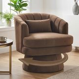 Garvee 360° Swivel Barrel Accent Chair with Lumbar Pillow, Soft Upholstered Single Armchair, Round Base for Living Room/Bedroom/Vanity - With lumbar pillow | velvet | coffee color - Coffee