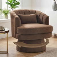 Garvee 360° Swivel Barrel Accent Chair with Lumbar Pillow, Soft Upholstered Single Armchair, Round Base for Living Room/Bedroom/Vanity - With lumbar pillow | velvet | coffee color