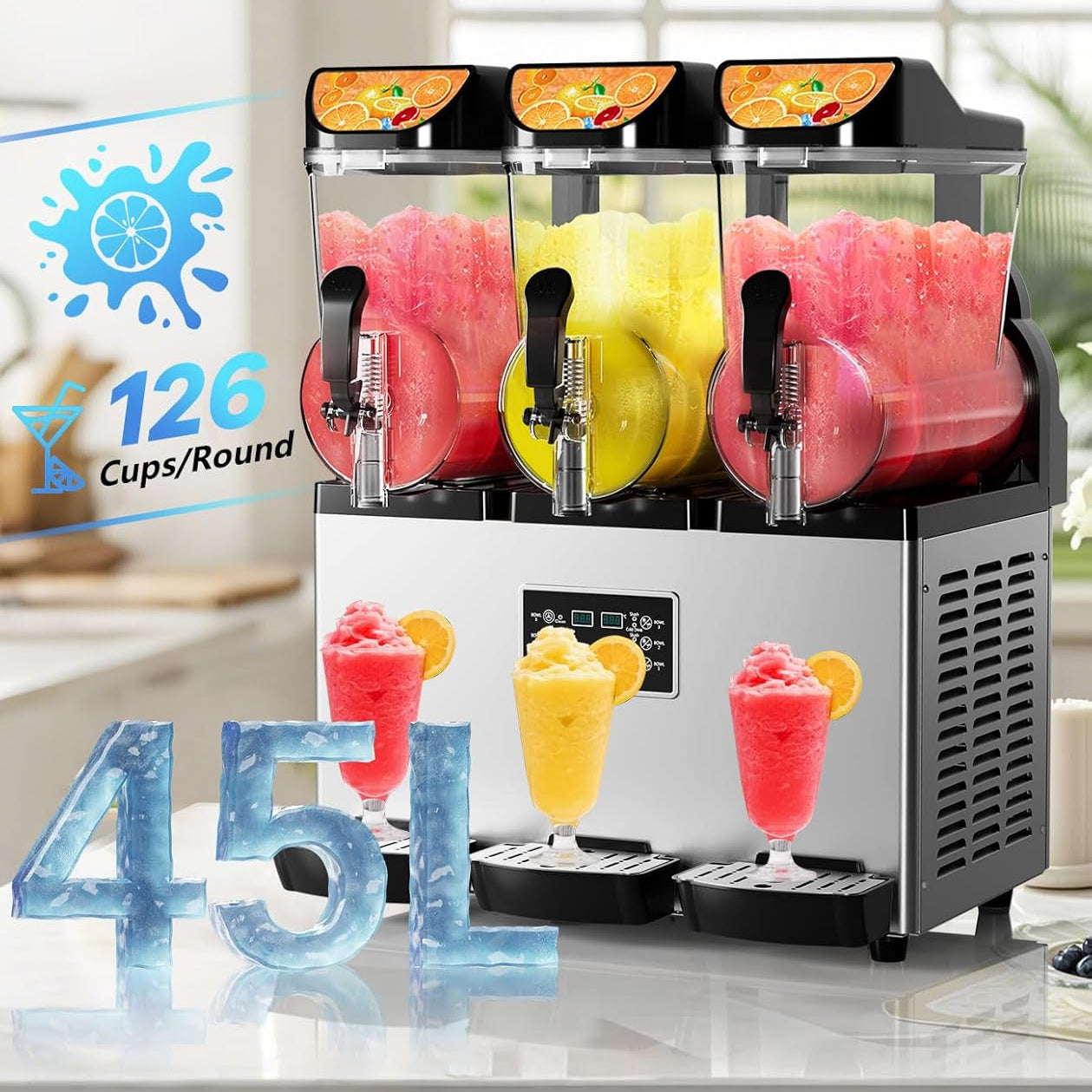 Garvee Commercial Slushy Machine 15Lx3 1200W Stainless Steel Self-Cleaning Large Capacity for Home Party Restaurants Cafe Bars