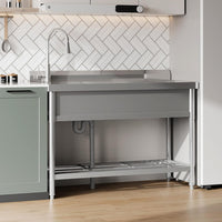 Garvee 47"W x 20"D x 37"H Stainless Steel Utility Sink - Free Standing Single Bowl with Cold & Hot Water Faucet for Kitchen, Laundry Room, Restaurant, Garage, Garden