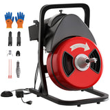 Garvee Drain Cleaner Machine 1/2 Inch 50FT Sewer Snake with Powerful Motor for Home & Commercial Use, Compact Portable Design - Red