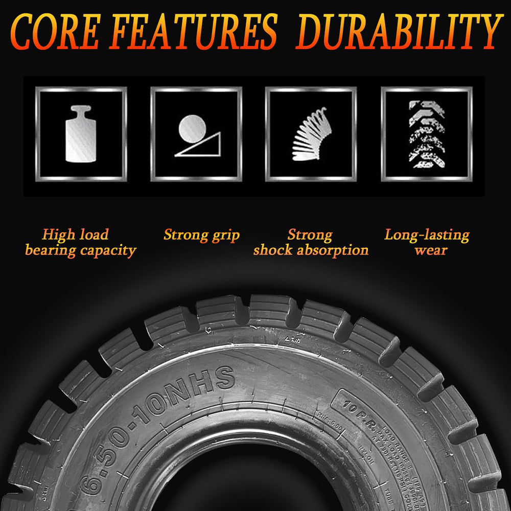 Garvee 6.50-10 Heavy Duty Forklift Tire 10 Ply Tube Type Industrial Durable Black