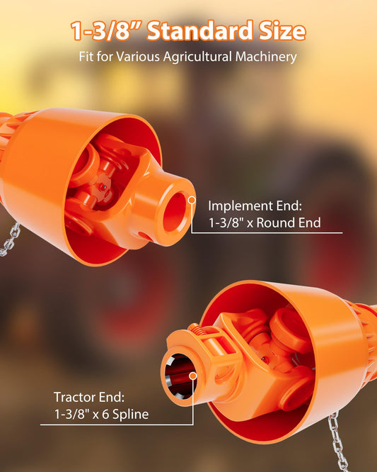 Extrémité de tracteur à 6 cannelures avec connexion standardisée de 1-3/8 pouces