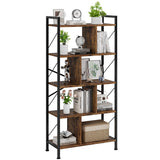 Garvee 5 Tier Industrial Bookshelf, 61 Inch Tall, Open Display Shelves, MDF & Metal Frame, Adjustable Feet, Living Room, Bedroom, Home Office - Retro Color