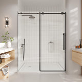 Garvee Frameless Sliding Glass Shower Door 44-48" W x 72" H Matte Black, Clear Tempered Glass for Walk-in Shower