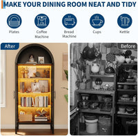 Garvee 71 in Arched Cabinet with Glass Doors, 5-Tier Modern Arched Bookcase with 3-Color LED Lights & Adjustable Shelves, Freestanding Accent Display Cabinet for Living Room, Kitchen, Black