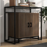 Garvee Sideboard Buffet Storage Cabinet with Ample Storage, Steel Frame, Tempered Glass Top, 2 Doors, for Bedroom, Living Room, Kitchen, Office - Light brown wood grain