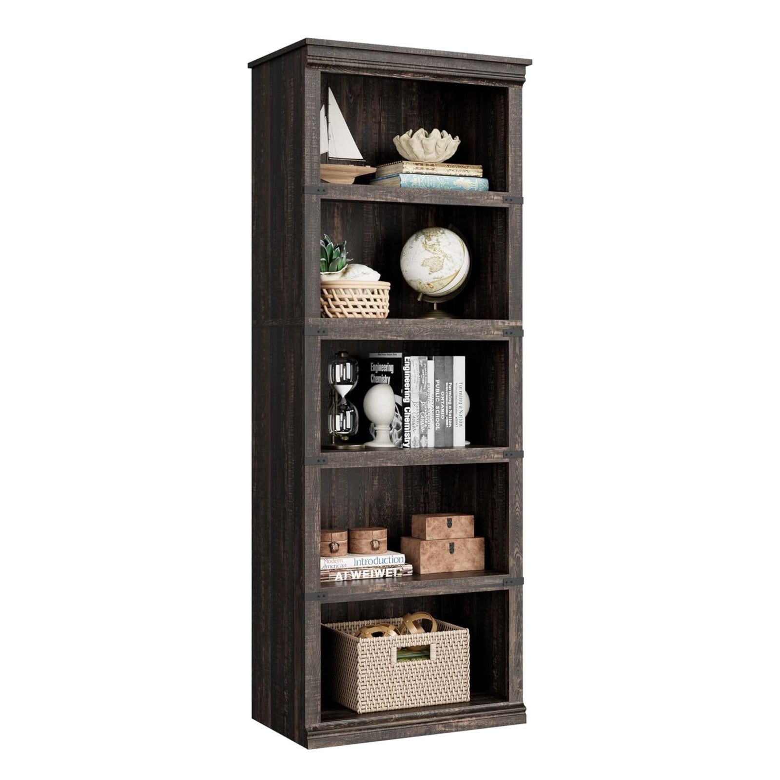 Garvee 5 Tier Bookcase, Farmhouse Book Shelf with Storage, 67.4 Inch Tall Open Display Bookshelves, Wooden 5 Shelf Bookcase for Living Room, Bedroom-Oak