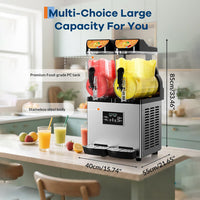 Garvee Commercial Slushy Machine 15Lx2, Stainless Steel Double Tank Frozen Drink Machine with Self-Cleaning Mode, 900W Maker Smoothie Machine for Supermarkets Cafes Restaurants Bars Home Use