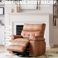 Garvee 22" Widen Recliner Chairs with Heat and Massage - 360° Swivel Lazy Boy Recliner Chair for Adults- Manual Rocking Chair with Cup Holder for Living Rooms, Bedrooms, and Nurseries - Brown