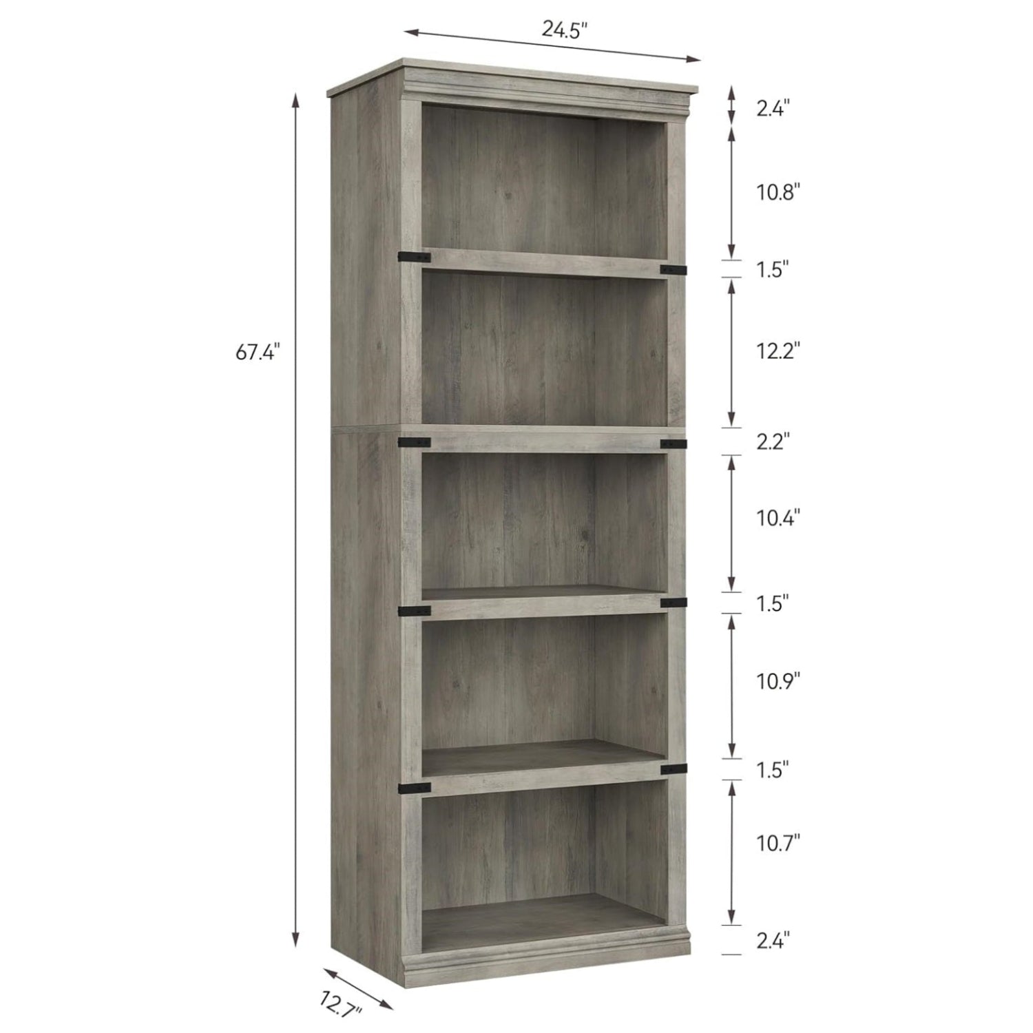 Garvee 5 Tier Farmhouse Bookcase, 67.4 in Tall Book Shelf with Storage, Wooden Bookshelves 5 Shelf Display Shelvesfor Home Office, Living Room, Bed Room (Gray, 67.4 in H x 24.4 in W x 12.8 in D)