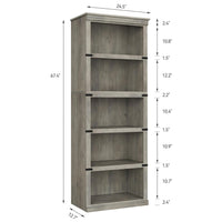 Garvee 5 Tier Farmhouse Bookcase, 67.4 in Tall Book Shelf with Storage, Wooden Bookshelves 5 Shelf Display Shelvesfor Home Office, Living Room, Bed Room (Gray, 67.4 in H x 24.4 in W x 12.8 in D)