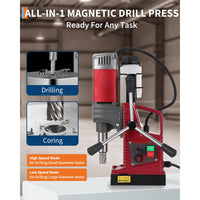 Garvee Magnetic Drill Press - 1.57" Boring Diameter, 820 RPM, 2922 lbf/13000N, 1450W Portable Drill Kit with 10-Speed Adjustment, Double Dovetail, and Adapter for Home and Industrial Use